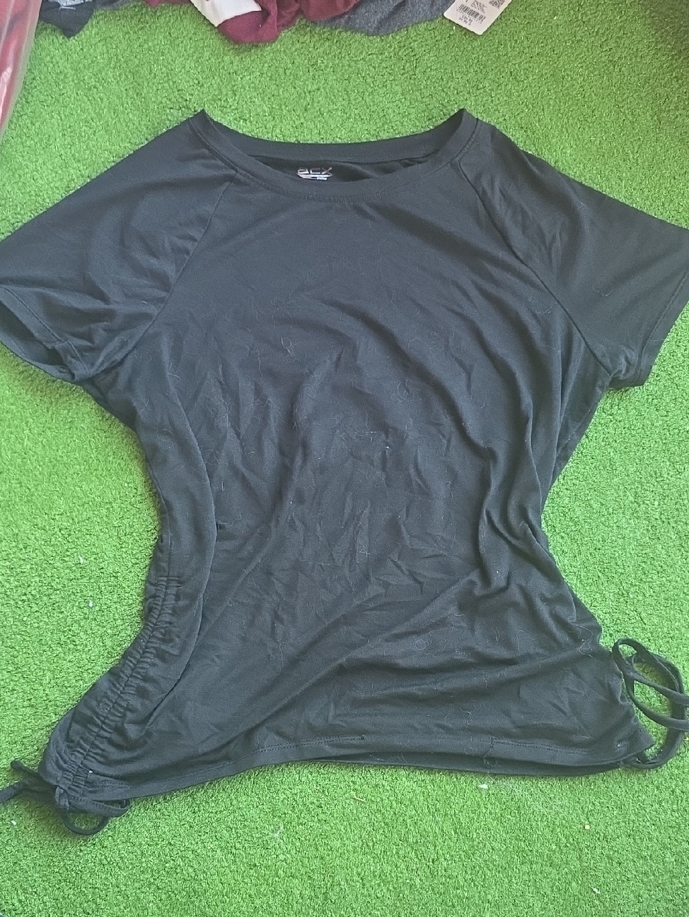 Black Short Sleeve Side-Ruched Athletic Tee Soft Stretchy Modal Feel